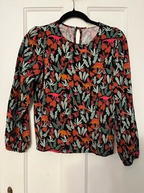 Sugarhill Brighton Floral Dinosaur Black Blouse  Pink Orange quirky teacher